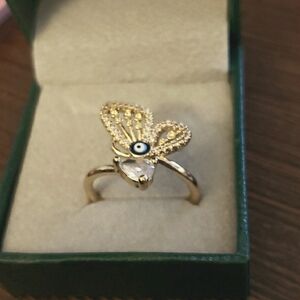 Raffine Paris Butterfly 14K Gold Plated Zircon Accented Adjustable Ring